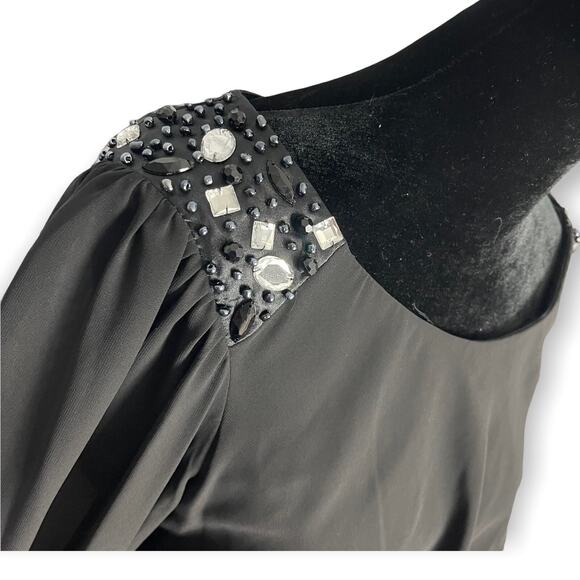 SLNY Long Sleeve Layered Ruffle Knee Length Dress Women's 10 Black Beaded NEW - Picture 7 of 8